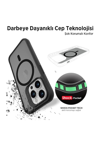 Bix iPhone Uyumlu 16 Carbon Fiber Force Magsafe Kılıf Anti-şok Teknolojili Kamera Ve Ekran Korumalı Karbon