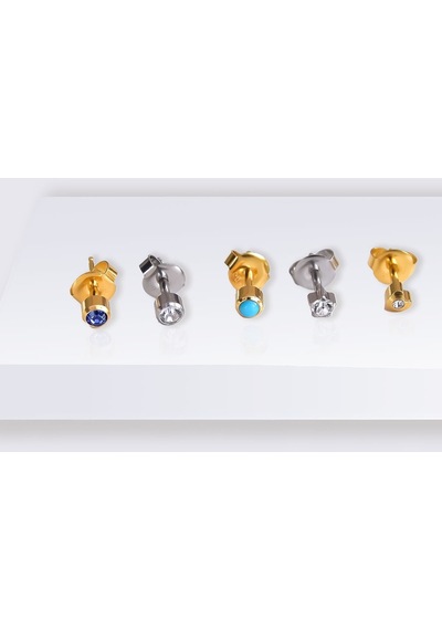 Çelik Rodyum-gold Kaplama Cerrahi Tektaş Çivili 5'li Kombin Küpe Model5 Rodyum - Altın