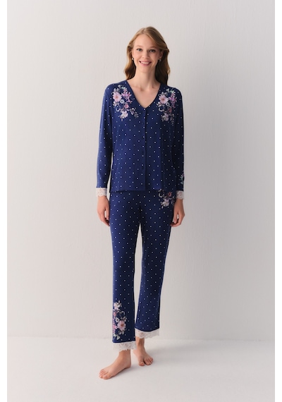 Suwen Jane Maskülen Pijama Takımı Sh26216660b1104 Mavi Puantiyeli