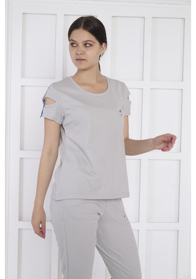 Kadın Spor Gri Alt-Üst T-Shirt Takım-3938 Gri