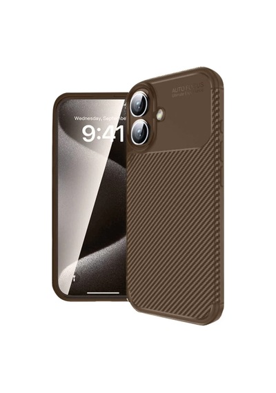 İphone 16 Kılıf Auto Focus Karbon Kapak - Kahverengi