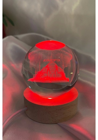 3d Led Işık Gecelambası Cam Küre Çok Renk Günışığı Ahşap Ayasofya Cami Gece Lambası 6 Cm