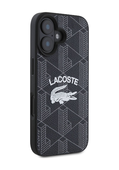 Apple iPhone 16 Uyumlu Kılıf Lacoste  Lisanslı Magsafe Şarj Özellikli Mono Vintage Logo Siyah