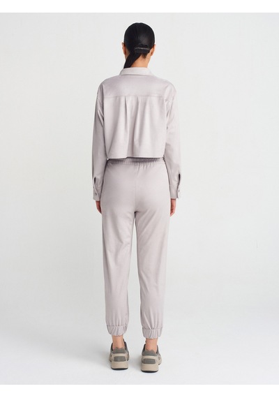 Dilvin 71594 Manşetli Jogger Süet Pantolon Gri