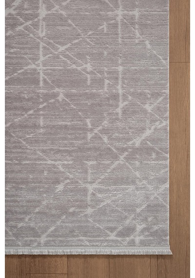 Jade Jd008g Gri Halı Modern Geometrik Desenli Triko Akrilik Pamuk Tabanlı Kaymaz Salon Halısı-774 Gri