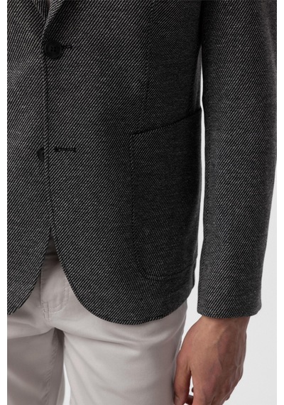 Süvari Siyah Slim Fit Desenli Mono Yaka 6 Drop Ceket-33889 Siyah