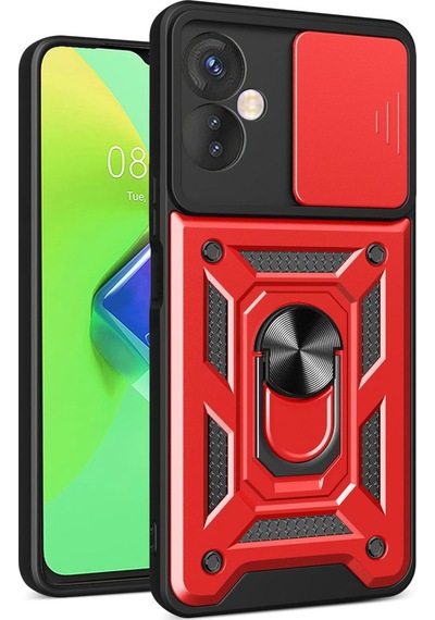 İnfinix Hot 30 4g Uyumlu Kılıf Pars Lens Yüzüklü Silikon - Kırmızı