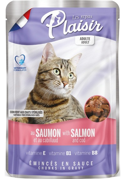 Plaisir Somonlu ve Morina Balıklı Pouch Yetişkin Kedi Yaş Maması 22 x 100 G
