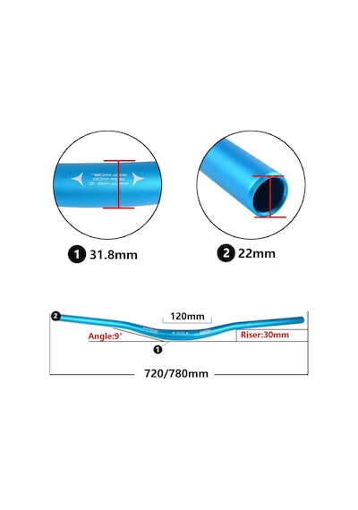 Wake Mavi Bisiklet Alümiyum Gidon+boğaz 780mm 31,8mm Bisiklet Direksiyon + Boğaz