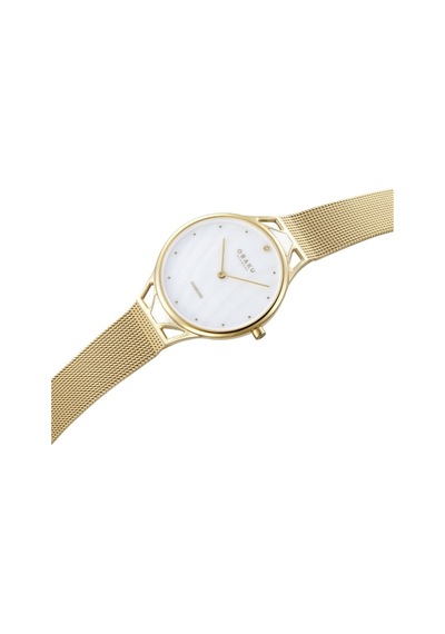 Obaku Denmark V302lxgwmg Quartz Çelik Hasır Altın Rengi Beyaz Kadran Safir Cam 32 Mm Kadın Kol Saati Altın