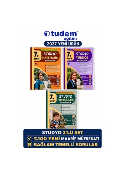 Tudem 7.sınıf 2027 Stüdyo Matematik-fen-türkçe Bağlam Temelli Maarif Müfredat Soru Bankası Turuncu