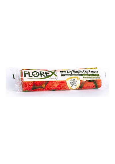 Florex Büzgülü Çilek Kokulu Orta Boy Çöp Torbası 25 Adet Kırmızı 55 x 60 CM