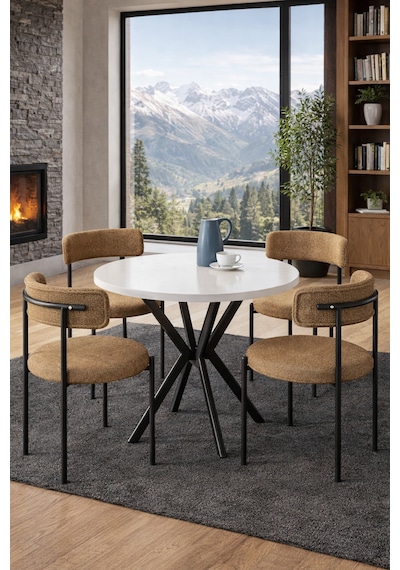 Aris Modern Masa Sandalye Takımı - 4 Kişilik Mutfak Masası Ve Sandalye Seti Cappuccino