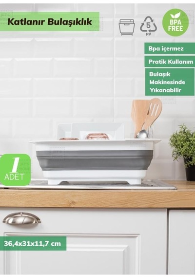 Bulaşıklık Katlanır Tabaklık Bardaklık Silikon Tabaklık Bpa Free Beyaz Gri
