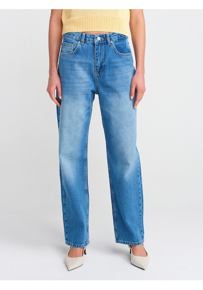 Dilvin 71780 Yeni Kesim Denim Mom Pantolon Mavi