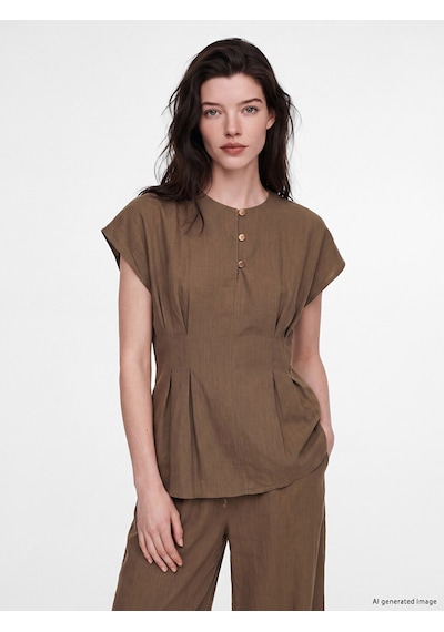 Lcw Comfort Haki Bisiklet Yaka Peplum Bluz