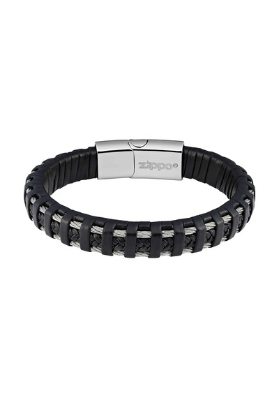 Zippo Leather Bracelet W Ssteel 20cm