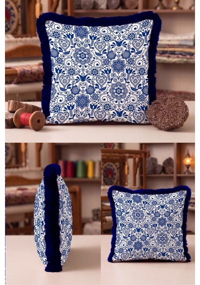 Çini Motifli Floral Art Saçaklı Yastık Kılıfı - Otantik Etnik Mavi Lacivert Püsküllü Kırlent Kılıfı Kadim Düş Mira Çini Motifli Floral Art Saçaklı Yastık Kılıfı - Otantik Etnik Mavi Lacivert Püsküllü Kırlent Kılıfı Kadim Düş Mira