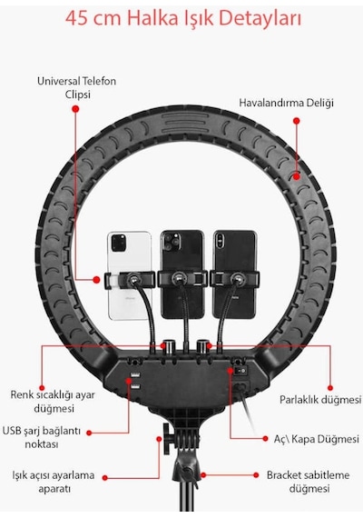 Zore RL-18 18" Işıklı Telefon Tutucu Ring Light