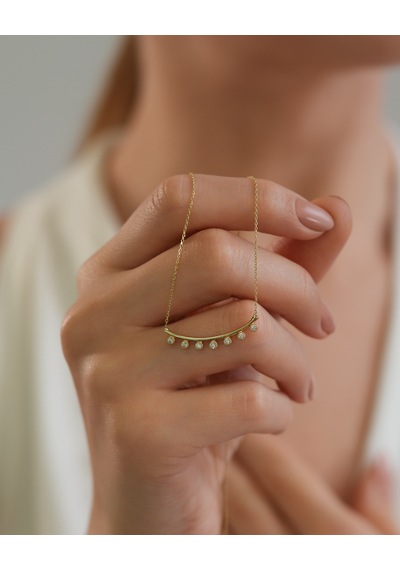 Debora Jewelry 14 Ayar Altın Zirkon Taşlı Modern Tasarım Kolye