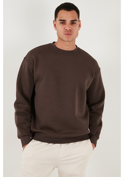 Buratti Regular Fit Bisiklet Yaka Pamuklu Içi Tüylü Yumuşak Şardonlu Erkek Sweat 5905255 Koyu Kahve