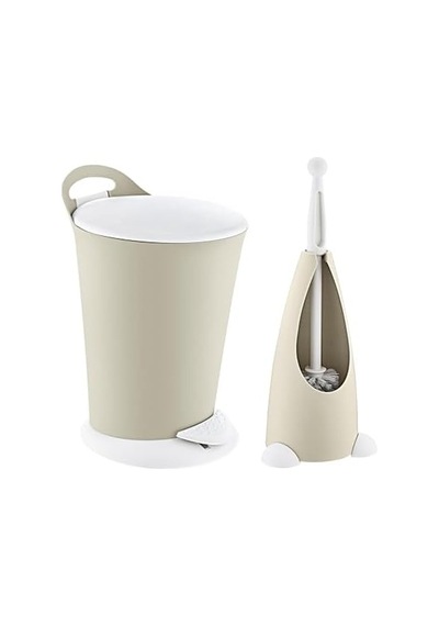 Penguen Pedallı Çöp Kovası Ve Klozet Fırçası Set Latte Siyah