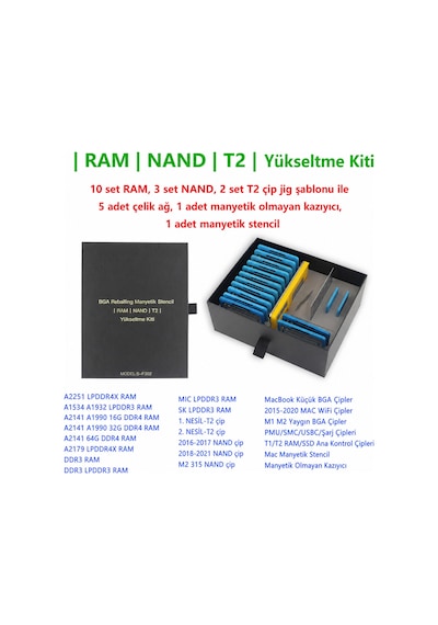S-f302 Bga Reballing Manyetik Stencil Seti Ram Nand T2 M1 M2 Rework Tamir Kiti