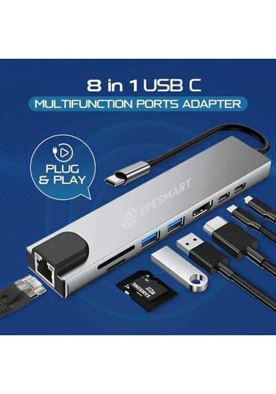 Portları 1 Arada Usb C Hub Adaptörü 4k Hdmı Şarj Cihazı Usb C Bağlantı Noktaları Sd Micro Sd Kart Okuyucular Et