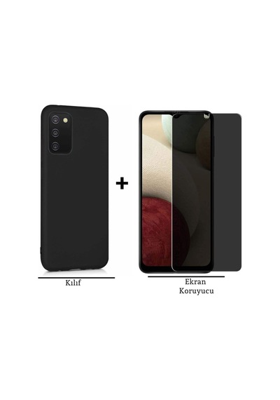Samsung Galaxy A03s Esnek Soft Tasarım Uyumlu Kılıf Ve Hayalet Privacy Gizli Ekran Koruyucu Col177143-siyah