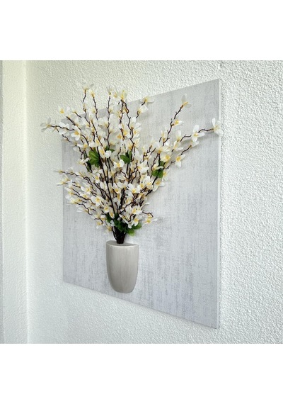 Kabartma Dokulu, Beyaz Sakura Çiçekli 3d Tablo