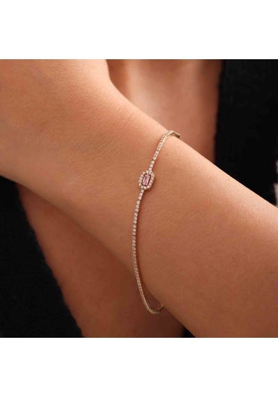 Sembolgold Su Yolu Altın Baget Bileklik Pink Topaz Çok Renkli