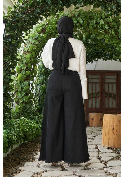 1153-denim Püsküllü Pantolon Etek Siyah Siyah