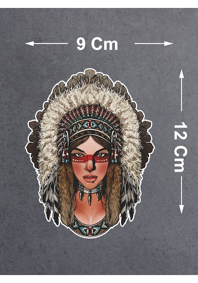 Kızılderili Kız Sticker - Araba Oto Motosiklet Karavan Sticker - 00031 12x9 Cm