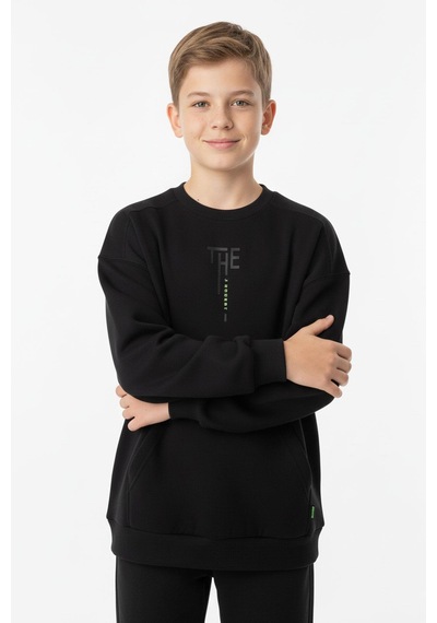 Kanguru Cepli Bisiklet Yaka Erkek Çocuk Sweatshirt-90904 Siyah