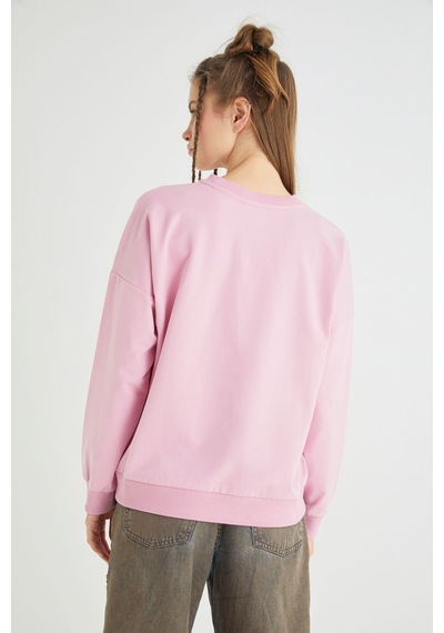Hello Kitty Lisanslı Baskılı Oversize Fit Pembe Sweatshirt Renkli
