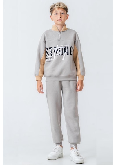 Ahengim Erkek Çocuk Brooklyn Stay Strong Baskılı 3 İplik Kalın Kışlık Eşofman Takımı Ak4225 Gri