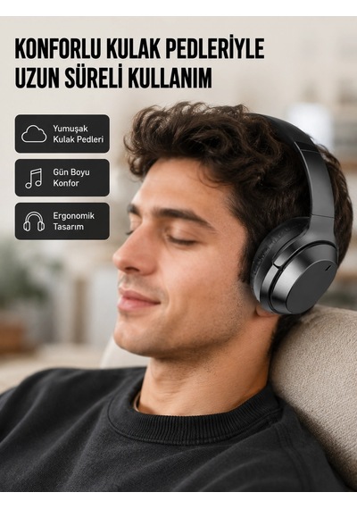 Mey İthalat Kablosuz Bluetooth Kulaklık 5.0 18 Saat Kullanım Dinamik Sürücü Siyah Yeni Nesil