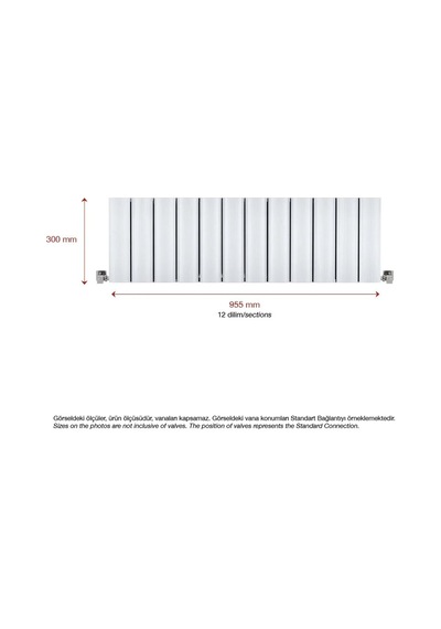 300mm x 1195mm Amber Yüksek Isı Kapasiteli Dekoratif Yatay Beyaz Alüminyum Radyatör