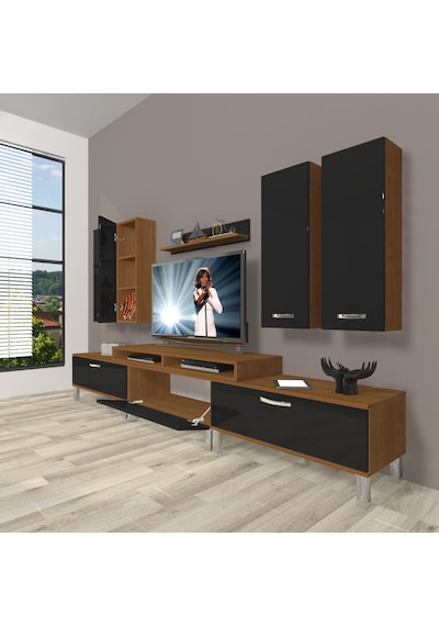 Decoraktiv Ekoflex 8d Slm Krom Ayaklı Tv Ünitesi Tv Sehpası Ceviz - Siyah