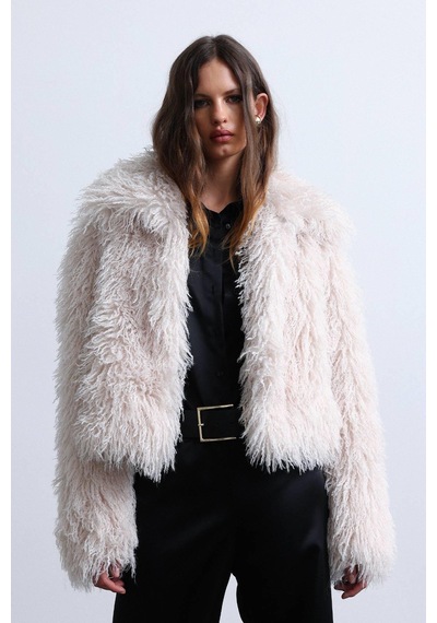Suud Collection Ekru Suzie Suni Kürk Ceket