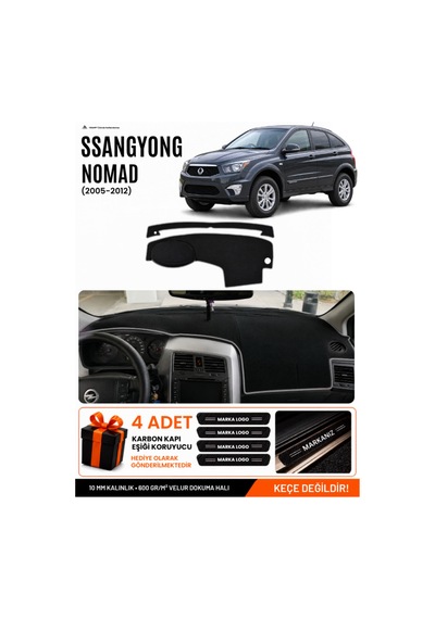 Ssangyong Nomad 2005-2012 Uyumlu Torpido Örtüsü, Torpido Kılıfı - Siyah-gri - Ss001