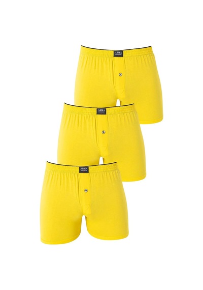 Marivento Delux Serisi Giy Günlük Pijama Erkek Sarı Düğmeli Boxer 3'lü Paket %100 Pamuklu Penye