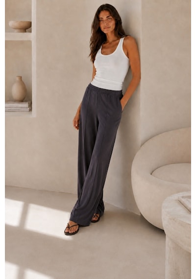 Unika Boutique Kadın Yüksek Bel Lastikli Bol Paça Rahat Pantolon Günlük Alt Giyim Antrasit