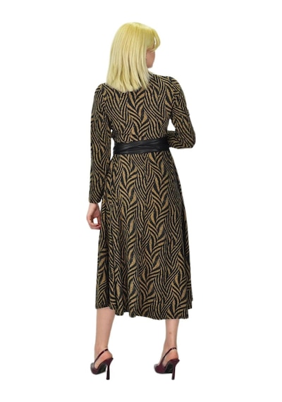 Kadın Viskon Zebra Desenli V Yaka Elbise Bgl-st03535 001