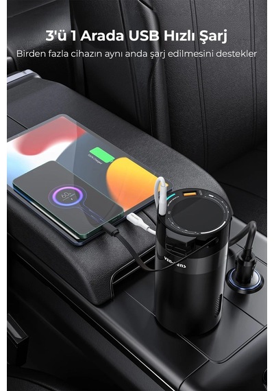 Ven-dens Vd-cc024 200w Maksimum Toplam Çıkışlı Araç İnvertörü, 12 24v Giriş, 200 240v 150w Ac Priz, 12v Dc Çıkış, Usb Ve Type-c Hızlı Şarj, Dahili Type-c Kablo