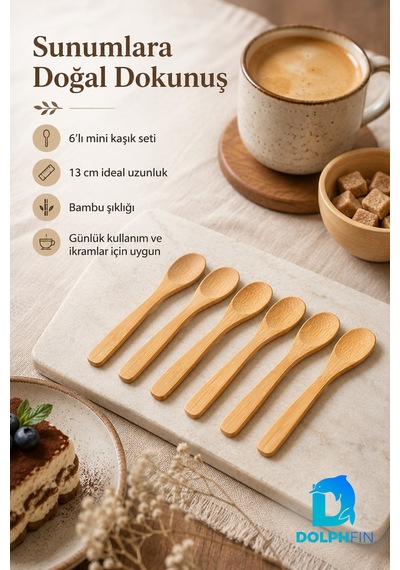 Mini Bambu Kaşık 6 Lı Set 15 Cm Doğal Bambu Tatlı Reçel Bal Baharat Sunum Kaşığı Bej