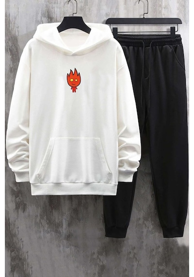 Uyguntarz Unisex Ateş Avatar Baskılı Eşofman Takımı Beyaz