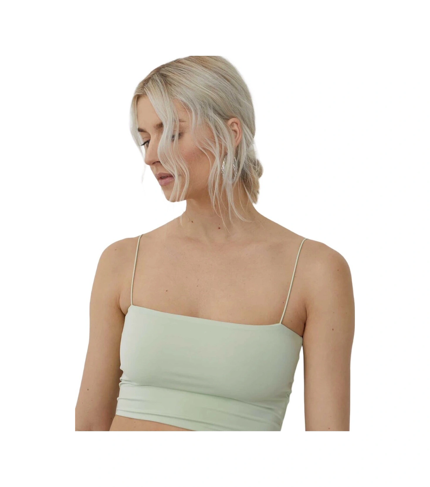Mamayaga Kadın Askılı Şık Croptop Bluz Yeşil