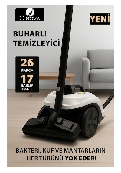 Cleova CLV-4041 2000 W Çok Fonksiyonlu 26 Parça Buharlı Temizleyici Paspas - Buharlı Temizlik Makinası
