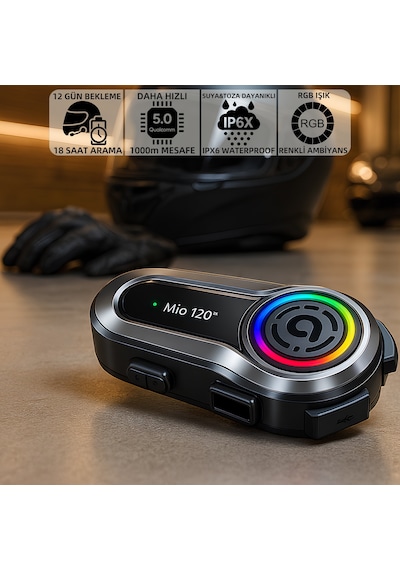 Mioji Mio 120 2x RGB 1000 MAh IPX6 Kask Intercom Motosiklet Bluetooth Kulaklık